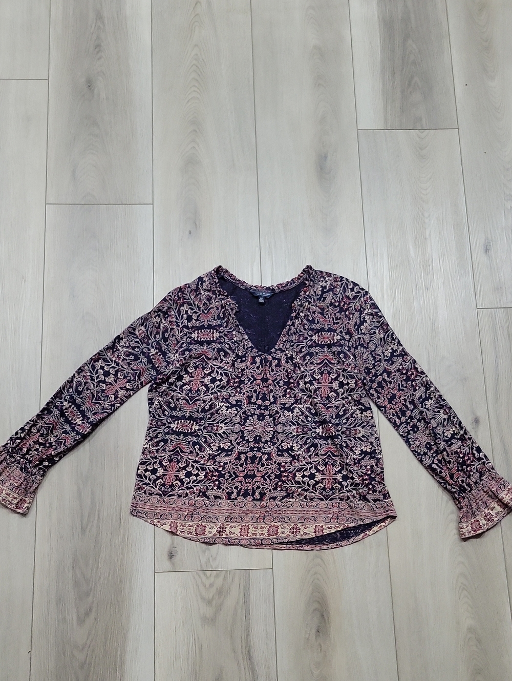 Lucky Brand Navy Blue & Pink Floral V-Neck Long Sleeve Blouse
